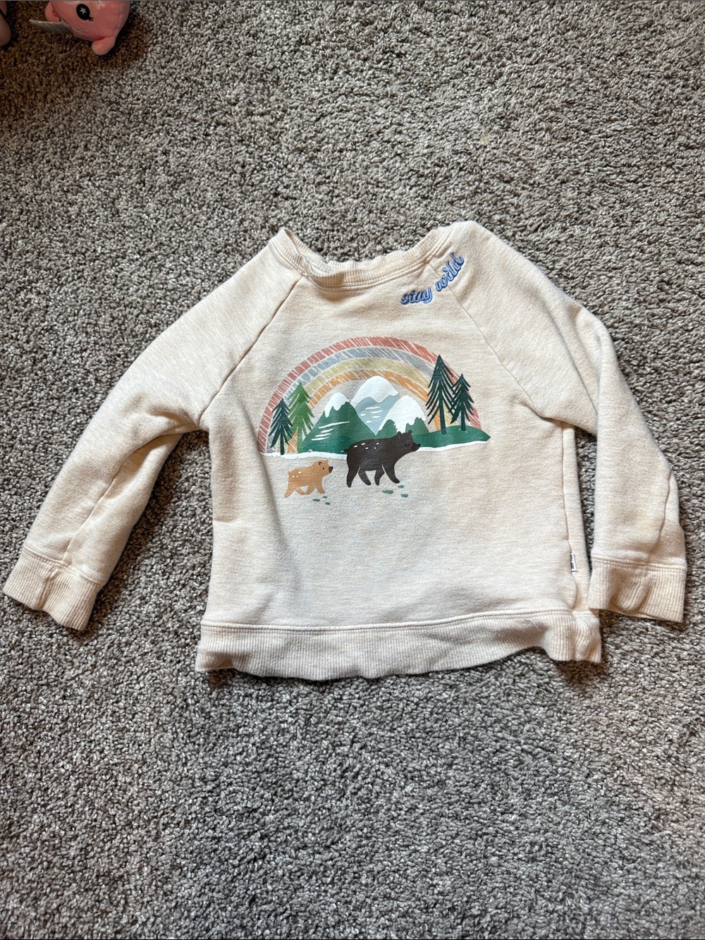 Little Sleepies Cozy Cream Kids Sweatshirt with Bear & Rainbow Design